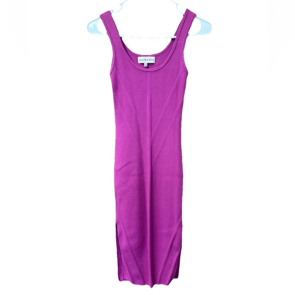 Willow & Wind Fuschia Magenta Sweater Midi Dress With Side Slits Size Small